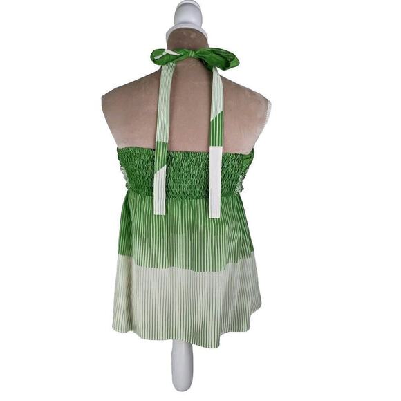 Alice + Olivia Green And White Ombre Silk Ruched Empire Swing Halter TOP Size S - Picture 3 of 14